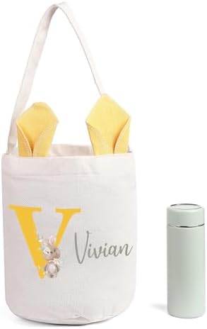 Personalized Bunny Ears Bucket Bag with Custom Name Photo-Easter Bag with Handle-Soft Egg Basket for Kids -Customized Easter Basket-Great for Carrying Gift Easter Eggs (Yellow) - Image 7