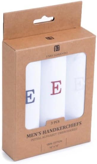 Initial Handkerchief for Men, Monogrammed Boxed 3 Piece Set,100% Cotton