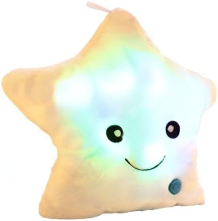 Twinkle Star Shaped Plush Throw Pillow, Creative LED Night Light Glowing Cushions Plush Stuffed Toys Gifts for Kids, Decoration (White)