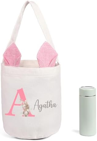 Personalized Bunny Ears Bucket Bag with Custom Name Photo-Easter Bag with Handle-Soft Egg Basket for Kids -Customized Easter Basket-Great for Carrying Gift Easter Eggs (Pink) - Image 7
