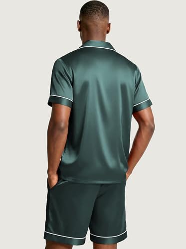 Ekouaer Mens Silk Satin Pajamas Set Short Sleeve Button Up Lounge Pjs Set - Image 6