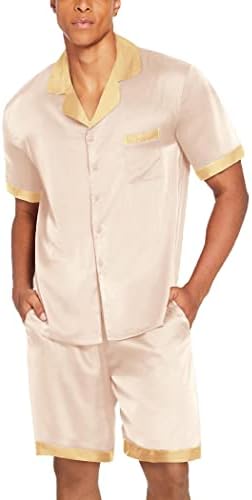 Ekouaer Men Silk Pajamas Set 2 Pieces Satin Pj Button Down Loungewear Sets - Image 5