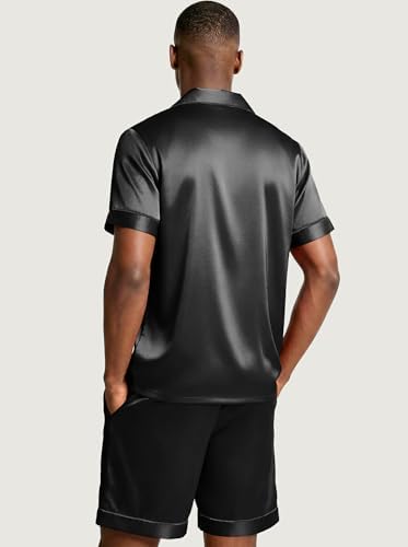 Ekouaer Mens Silk Satin Pajamas Set Short Sleeve Button Up Lounge Pjs Set - Image 6