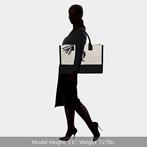 TOPDesign Personalized Initial Canvas Beach Bag, Monogrammed Gift Tote Bag for Women - Image 5