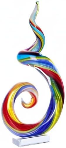 XMGZQ 13.7" Colour Hand-Blown Art Glass Sculpture,Abstract Rainbow Swirl Style Sea Glass Statue and Figurine,Coastal Ocean Nautical Home Decor,Shelf,TV Stand,Tabletop Centerpieces,Wonderful Gift