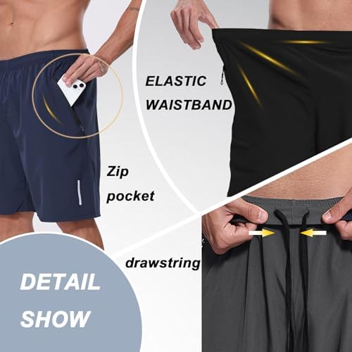 BUYJYA 5 Pack Men's Athletic Gym Shorts Set Workout Basketball Running Elastic Waist with Zipper Pocket Gift - Image 6
