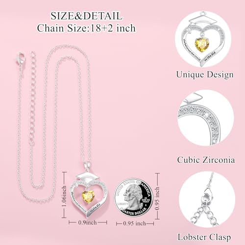 Fervia Graduation Gifts Birthstone CZ Heart Graduation Cap Necklace Gifts - Image 6
