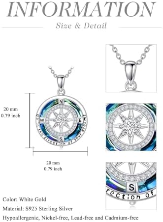 TOUPOP Graduation Gift for Her 925 Sterling Silver Compass Necklace Inspirational Jewelry for Daughter Niece Girlfriend Sister College High School Student Birthday Christmas Travel Present - Image 5