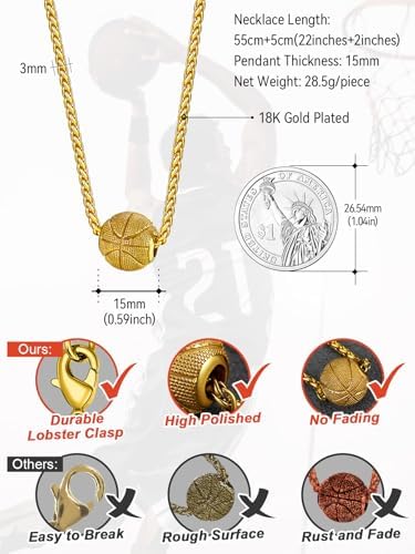 FaithHeart Sports Necklace for Men Women, Stainless Steel Gold Plated 3D Football/Soccer/Basketball/Volleyball Pendant Jewelry with Delicate Gift Packaging - Image 6