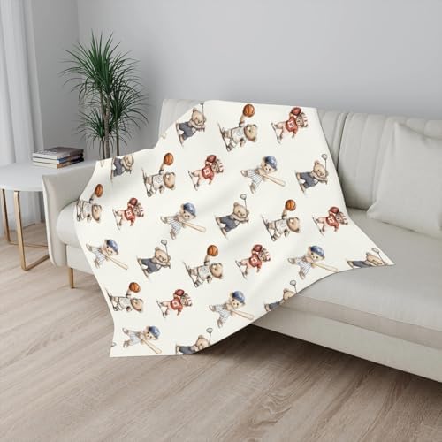 Cute Sport Bears Golf Baseball Basketball Baby Boy Girl Blankets Sports Lover Gift White Flannel Fluffy Blanket for Baby Breathable Toddler Blanket for Crib Stroller Bed Travel White 50x60inch - Image 7