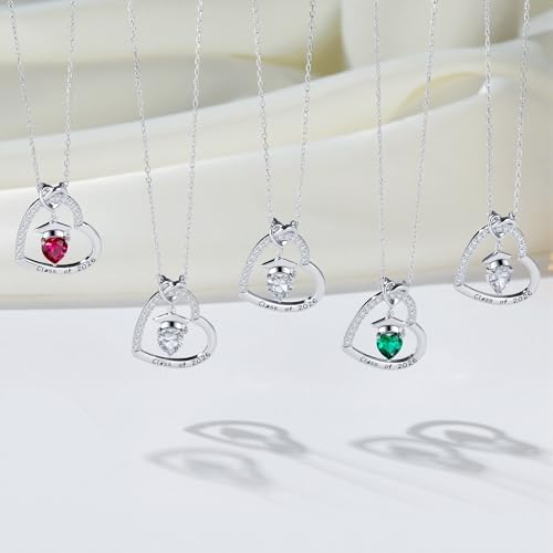 Turandoss 2026 Graduation Gifts - S925 Sterling Silver Heart Pendant Birthstone Graduation Cap Necklace Class of 2026 College High School Masters Degree Inspirational Gifts for Women - Image 6