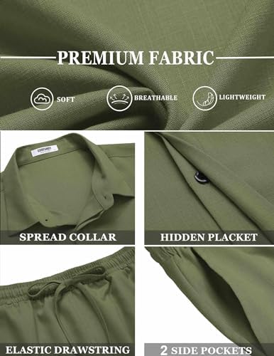 COOFANDY Men's Summer Beach Outfits 2 Piece Short Sleeve Shirts and Shorts Vacation Texture Linen Sets for Men - Image 5