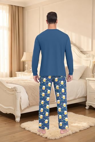 PrinStory Men's Pajama Sets Loungewear Sleepwear Pjs Lightweight Long Sleeve Shirts & Bottoms Soft Comfy Sleep Sets S-2XL - Image 6