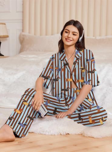 Ekouaer Women Pajamas Set Button Down Sleepwear Short Sleeve Pjs Long Pants - Image 4