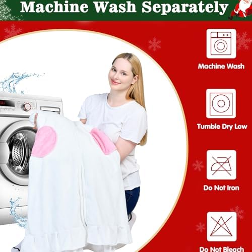 Waitu Rabbit Wearable Blanket Hoodie Funny Halloween Costumes Easter Gifts for Women Men Boys Girls, Rabbit Hooded Blanket Flannel Zipper Hoodie Blanket Birthday Gifts for Teens (Kid, White) - Image 6