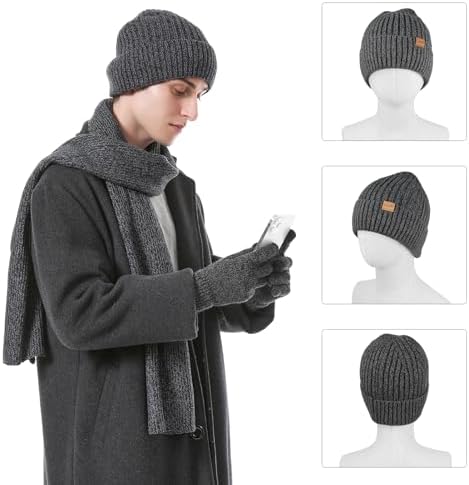 Winter Beanie Hats Long Neck Scarf for Men and Touchscreen Gloves 3PCS Set - Image 6