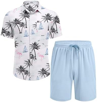 COOFANDY Men's Hawaiian 2 Piece Outfits Floral Button Down Shirt and Shorts Vacation Outfits Summer Beach Matching Set - Image 5