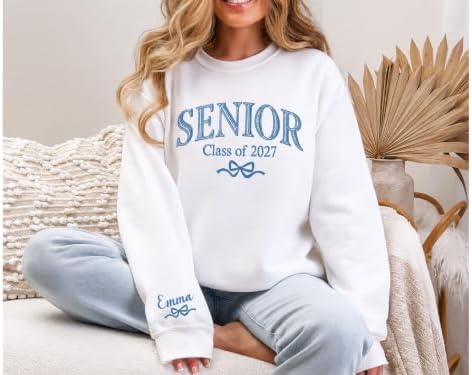 Love Signal Custom Embroidered Senior 2027 Sweatshirt, Personalized Class of 2027 Sweatshirt, Graduation Hoodie for Him Her - Image 7