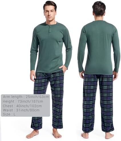 DG Hill Mens Pajama Pants - Pajamas Set Flannel PJ Pants for Men Cotton Top - Image 6