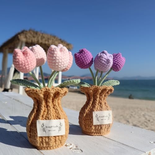 Tulip Crochet Flower Potted Plant Handmade Desk Decor Gift - Image 6