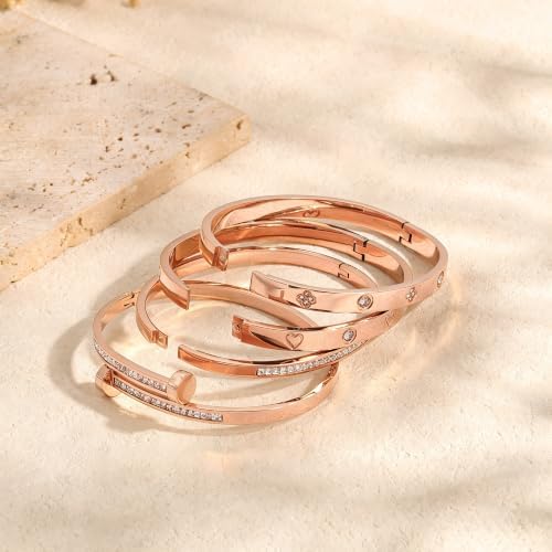 Camhanno Gold Bangle Bracelets for Women, 18K Gold Plated Stainless Steel Stackable Bangles, Non-Tarnish Trendy Jewelry, Ideal Gift for Birthday Anniversary - Image 7