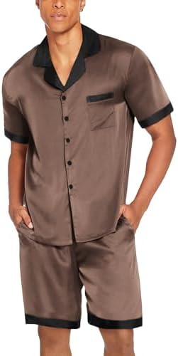 Ekouaer Men Silk Pajamas Set 2 Pieces Satin Pj Button Down Loungewear Sets - Image 5