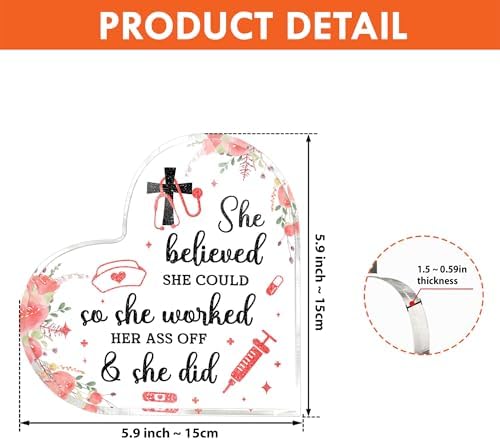 Nurse Graduation Acrylic Heart-Shaped Plaque Gift For Women, Rn Gifts For Nurses Appreciation, Birthday Graduation Nurses Week Practitioner Keepsake, New Nurses Grad Decoration, She Believed She Could - Image 6