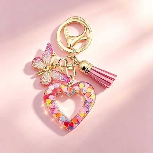 Initial Letter Keychain Cute Keychain Butterfly Sequins Alphabet Resin Name Tassel Keychain for Women's Gift - Image 5