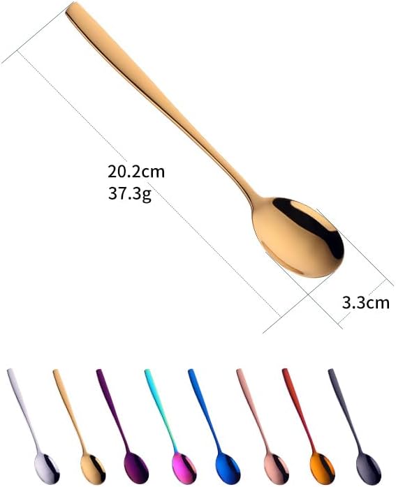 Metal Round Spoons, 8 inch Stainless Steel Reusable Long Handle Korean Soup Spoons, Table Dinner Desert Spoon Set of 8