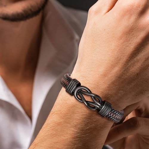 MEALGUET Men's Bracelets Gifts for Men - Brown Braided Leather Infinity Knot Bracelets Engraved Love Massage for Son Man Husband Boyfriend, Mens Bracelet Jewelry Gift for Birthday Valentine's - Image 6