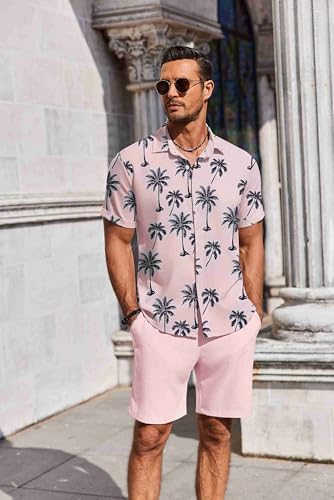 COOFANDY Men's Summer Beach Outfits 2 Piece Short Sleeve Shirts and Shorts Vacation Texture Linen Sets for Men - Image 5