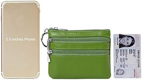Women's Genuine Leather Coin Purse Mini Pouch Change Wallet with Keychain