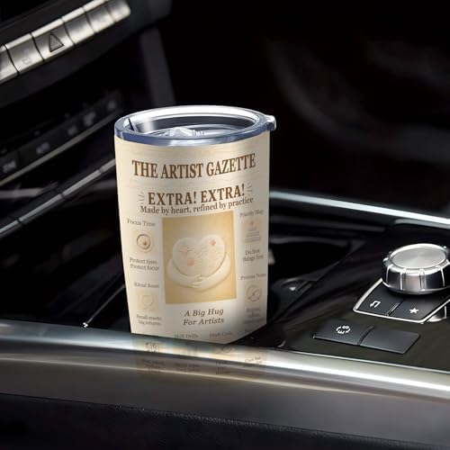 Artist Gift Tumbler 20oz Insulated Stainless Steel with Lid, Vintage Newspaper Style Motivational Design, Art Teacher & Painter Present, Travel Coffee Cup, Fits Car Cup Holders - Image 7