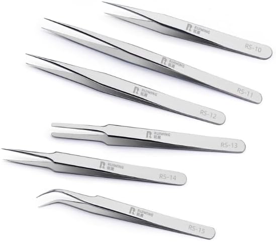 Precision Tweezers Set, 6 PCS Extra Thick Stainless Steel, Non-Magnetic, Heat Resistant for Electronics, Soldering, Jewelry, Craft, and Laboratory Work