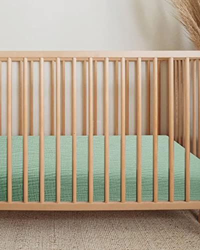 Muslin Bedside Bassinet Sheets 2 Pack, 33" X 20", (Beige & Sage) - Image 6