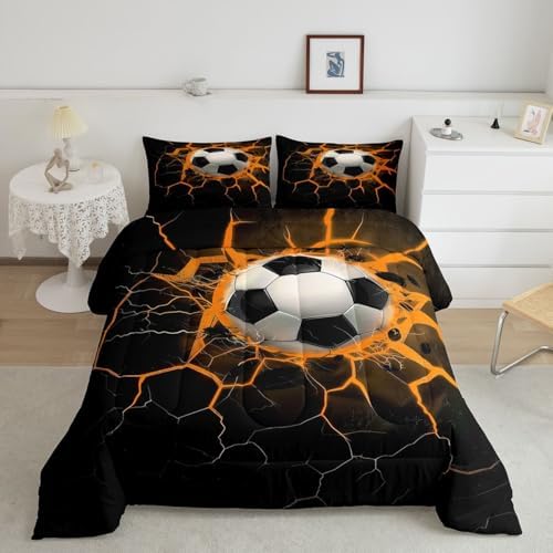 Erosebridal Soccer Bedding Queen,Lightning Football Print Comforter Set Sports Ball Game Bed Sets Soccer Ball Games Duvet Insert 3 Pieces - Image 7