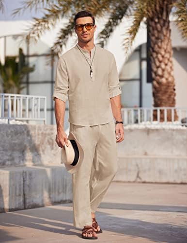 COOFANDY Men’s 2 Piece Cotton Linen Set Casual Beach Outfits Long Sleeve - Image 6