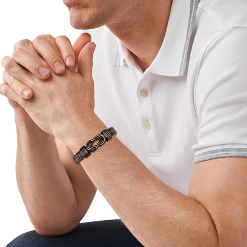 MEALGUET Men's Bracelets Gifts for Men - Brown Braided Leather Infinity Knot Bracelets Engraved Love Massage for Son Man Husband Boyfriend, Mens Bracelet Jewelry Gift for Birthday Valentine's - Image 6