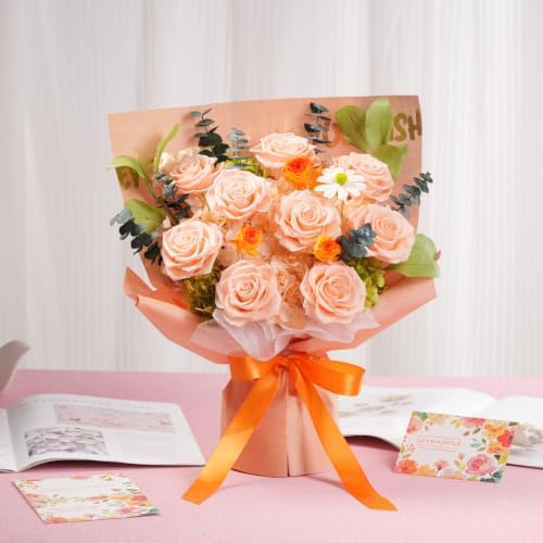 Lovenfold Flowers for Delivery Birthday Flowers Gift for Her,Preserved Flowers Bouquet 9 Roses Bouquet,Birthday Gifts for Women Mom Grandma(9 Champagne Roses) - Image 6