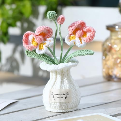 Orchid Crochet Flower Pot Blush Pink Handmade Knitted Phalaenopsis Desk Decor for Home Office - Image 4
