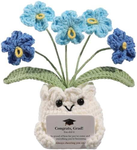 Crochet Forget Me Not Graduation Gift – Class of 2026 Blue Flowers with Card “Congrats, Grad! You Did It.”, Meaningful Gift for Student, Senior, Keepsake Desk Decor - Image 6