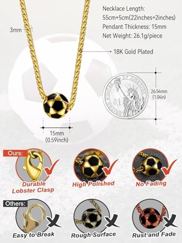 FaithHeart Sports Necklace for Men Women, Stainless Steel Gold Plated 3D Football/Soccer/Basketball/Volleyball Pendant Jewelry with Delicate Gift Packaging - Image 6