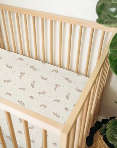 Muslin Bedside Bassinet Sheets 2 Pack, 33" X 20", (Hopping Bunnies & Beige) - Image 6