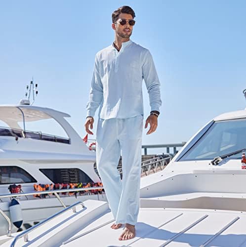 COOFANDY Men’s 2 Piece Cotton Linen Set Casual Beach Outfits Long Sleeve - Image 6
