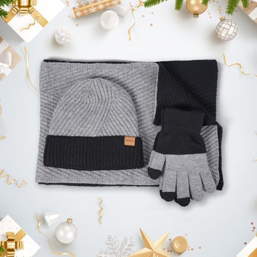 floconssy Men's Winter Hat Scarf Gloves Set of 3, Knit Thermal Combo Gifts - Image 6