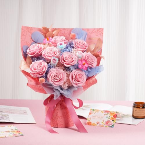 Lovenfold Flowers for Delivery Preserved Flowers Bouquet 9 Roses Bouquet,birthday Gifts for Women Mom Grandma(9 Pink Roses) - Image 6