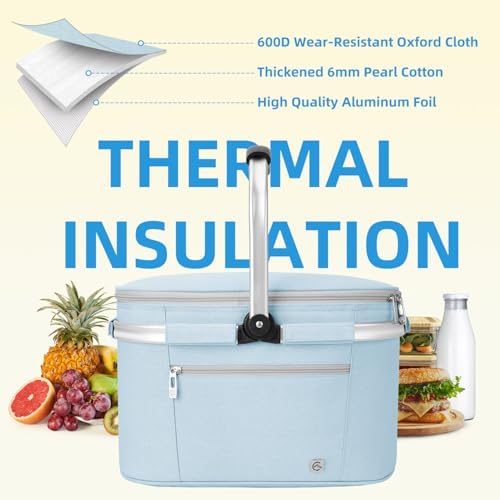 ALLCAMP Picnic Basket, 22L Insulated Cooler Foldable, Thick, Light Blue - Image 6