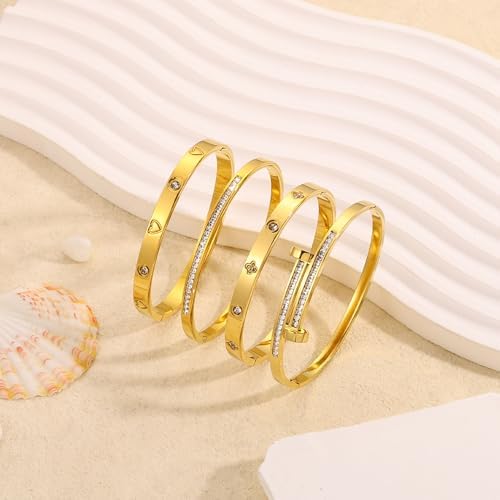 Camhanno Gold Bangle Bracelets for Women, 18K Gold Plated Stainless Steel Stackable Bangles, Non-Tarnish Trendy Jewelry, Ideal Gift for Birthday Anniversary - Image 7