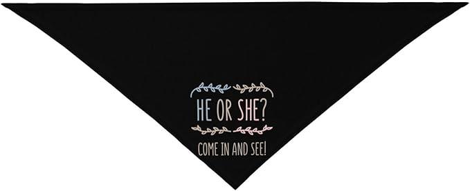 He Or She What Will It Be? Gender Reveal/Baby Announcement Dog Bandana,Pet Neckerchief for Pets Daily Wear Photo Prop Party Supplies (Light Color-Black)