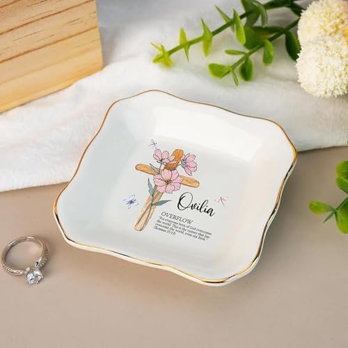 Personalized Name Bible Verse Jewelry Dish - Custom Birth Flower Ceramic Tray- Christian Gifts for Women - Religious Affirmations Gift - Image 6